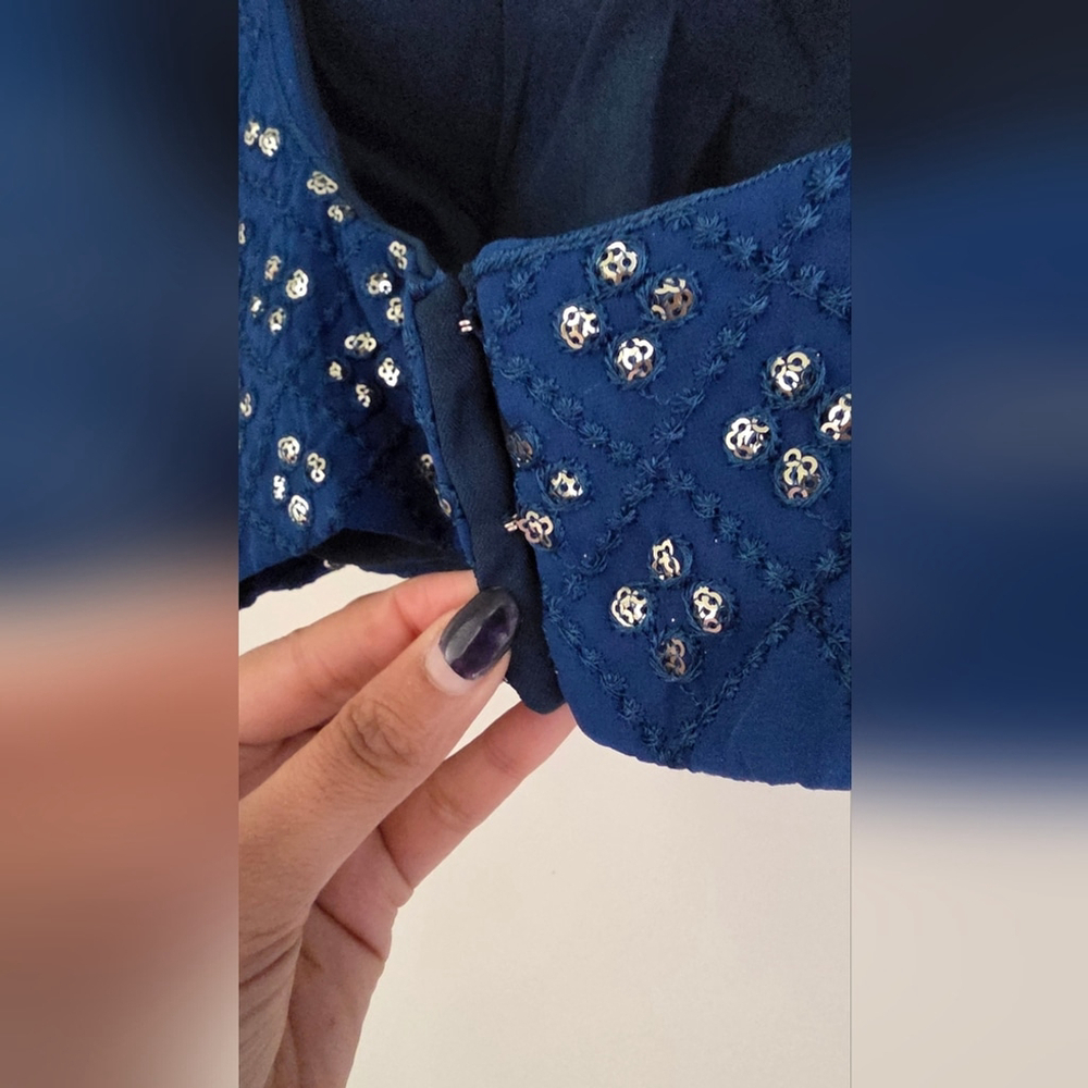 Blue Sequin Thread Embroidered Faux Georgette Lehenga Choli - Picture 13 of 15